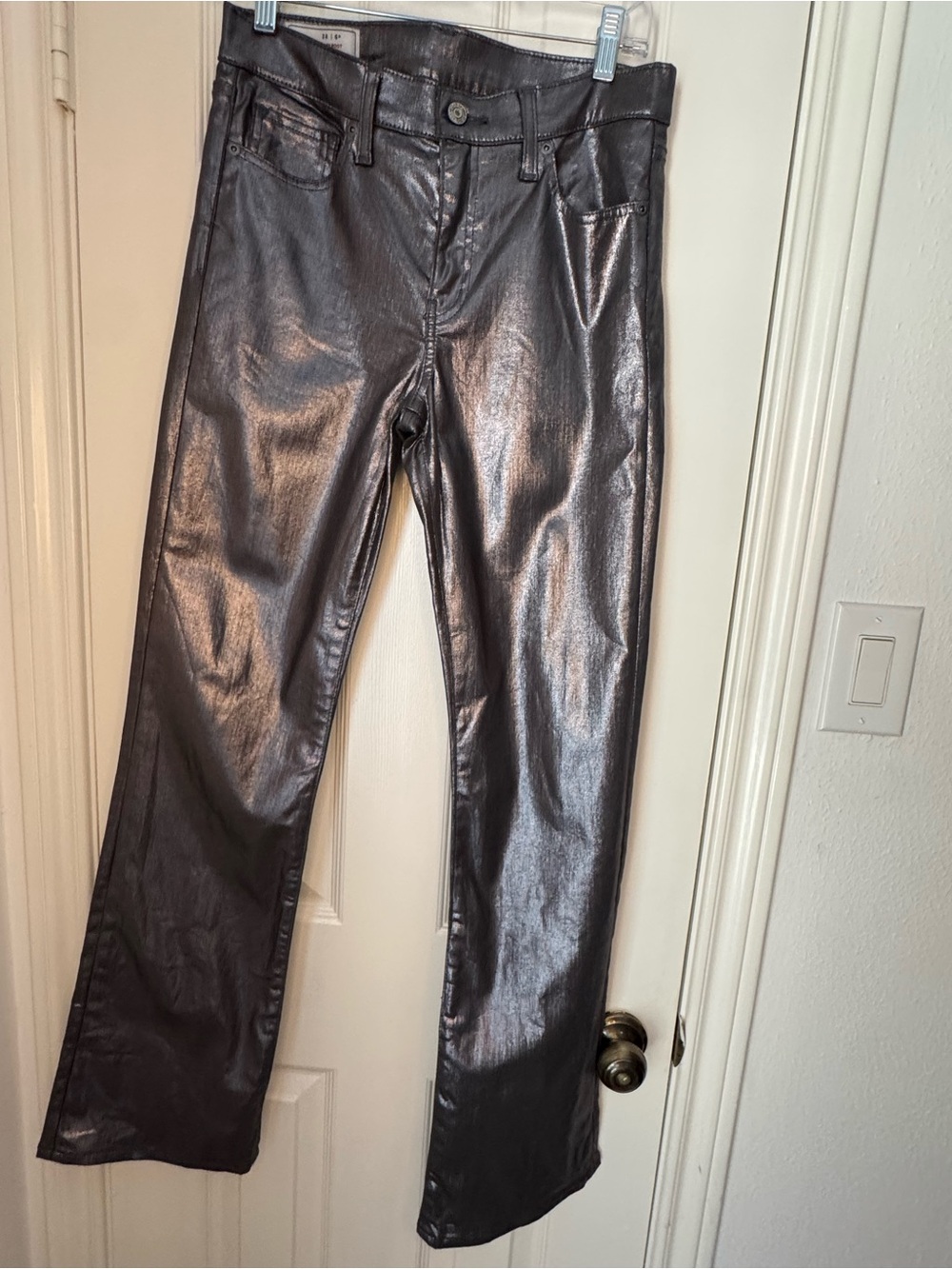 GAP Metallic Baby Boot Mid Rise Jeans in Dark Silver - Picture 2 of 6